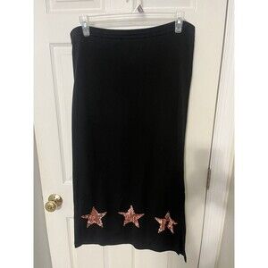 VTG Quacker Factory Womens Size S Black Rose Gold Sequin Star Pattern Maxi Skirt